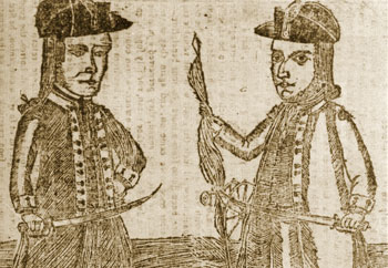 image: Woodcut of Daniel Shays and Job Shattuck