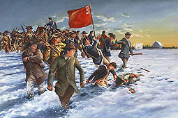 painting of the regulators being fired upon and hit, some falling, others fleeing