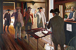 three regulators are having the oath administered to them by Seth Catlin in Reuben Wells tavern
